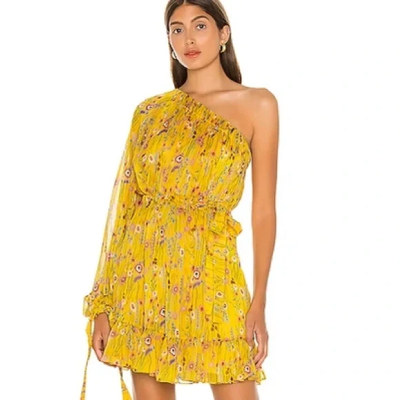 Alexis Edyta Gathered One-Shoulder Floral Dress, Yellow, Women's, Xs